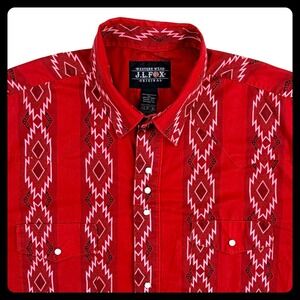 J.L. Fox Western Pearl Snap Shirt Men XL Red Poly Cotton RodeovSouthwestern‎